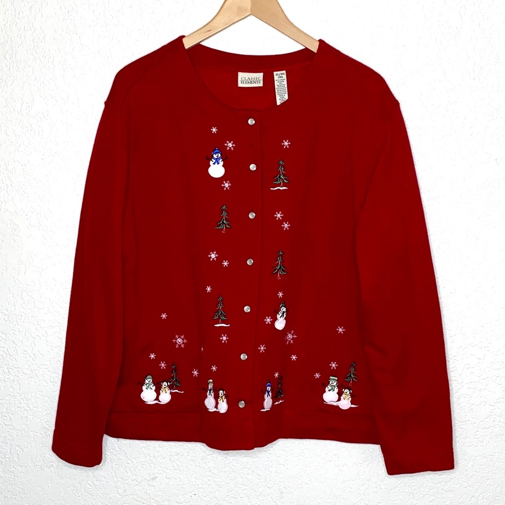 VINTAGE Holiday Ugly Sweater Heavy Cotton Sweatshirt Winter Scene Embroidery XL